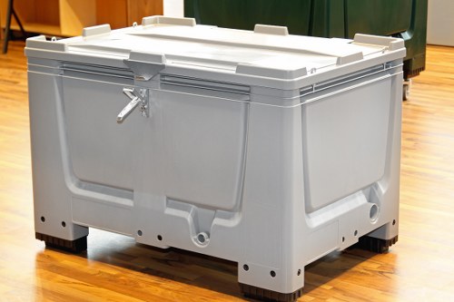 Compliance officer reviewing documents in a skip hire operation